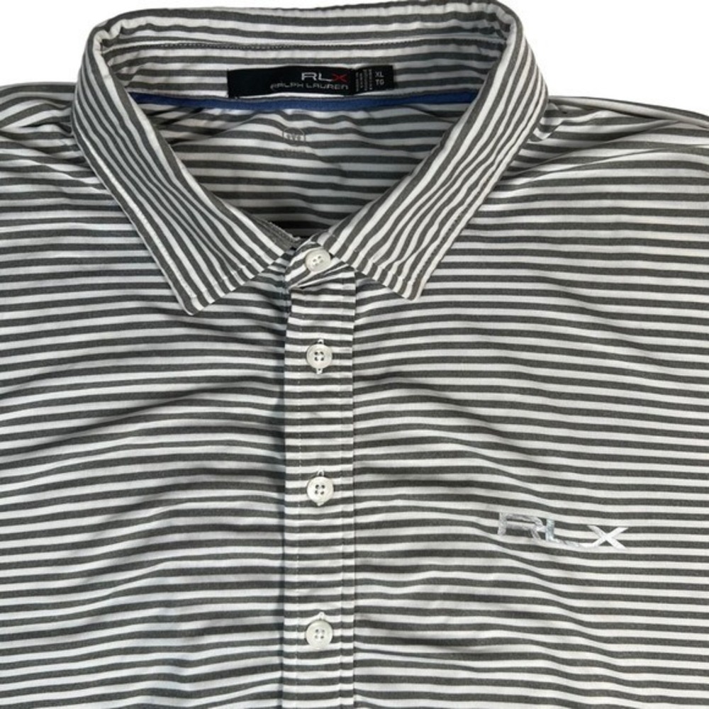 RLX Ralph Lauren‎ Mens Polo Golf Shirt XL Grey White Stripe Performance Wicking